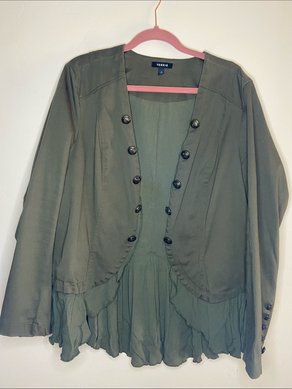 Torrid Olive Green open front lined jacket